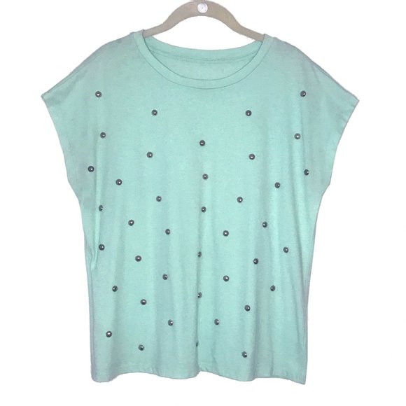 Mint T-Shirt with Silver Pearl Grommets Size L - Picture 1 of 4